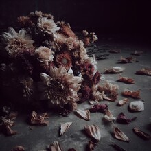A Bouquet Of Withered Flowers On The Floor