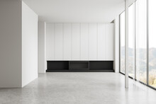 Empty White Room Interior With Fireplace