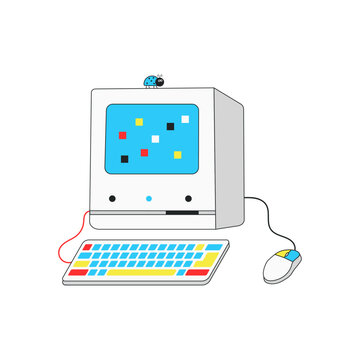 Vintage pc. Vector illustration. Old computer aestethic element. 
