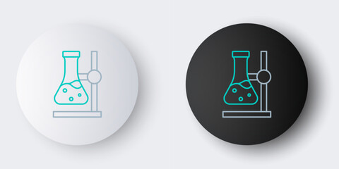 Poster - Line Glass test tube flask on stand icon isolated on grey background. Laboratory equipment. Colorful outline concept. Vector