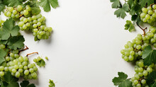 Top View Of Green Grapes On A White Background With Copy Space For Text