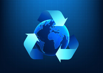 Wall Mural - Recycling symbol inside is a globe. It shows how to help prevent global warming and use renewable energy as clean energy to reduce carbon emissions. Vector illustration