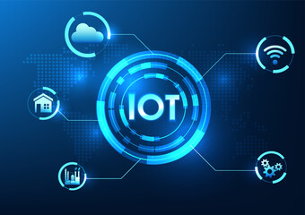 Poster - Internet of Things technology IoT placed on the technology circle Allows real-time access to equipment as a system connected to the cloud and the internet. Technology Vector illustration