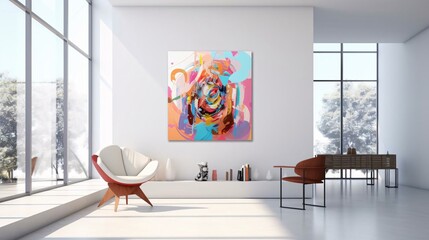 Wall Mural - a room with a table chairs and a painting on the wall