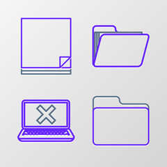Poster - set line document folder, laptop and cross mark on screen, and file document icon. vector