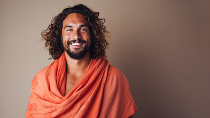 Wall Mural - Polynesian man in 30s with long curly hair