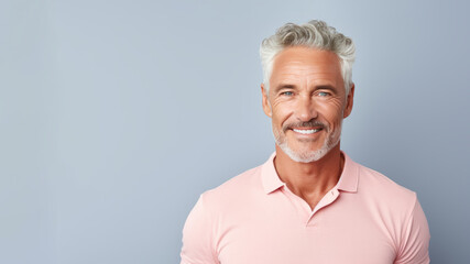 Poster - Senior man in 60s, ash & white hair, light background