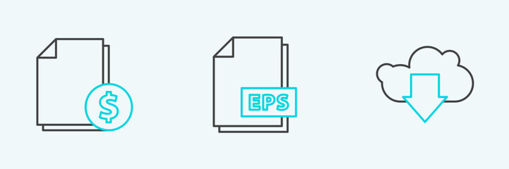 Aufkleber - Set line Cloud download, Finance document and EPS file icon. Vector