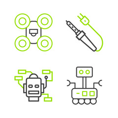 Poster - Set line Robot, Soldering iron and Drone icon. Vector