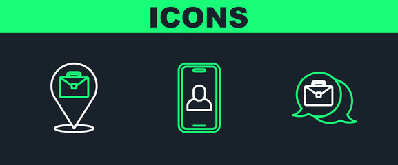 Poster - Set line Online working, and Video chat conference icon. Vector