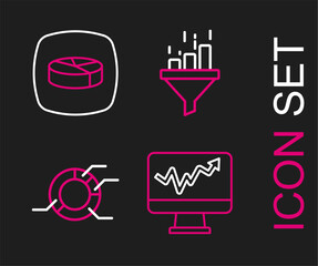 Poster - Set line Monitor with graph chart, Pie infographic, Sales funnel and icon. Vector