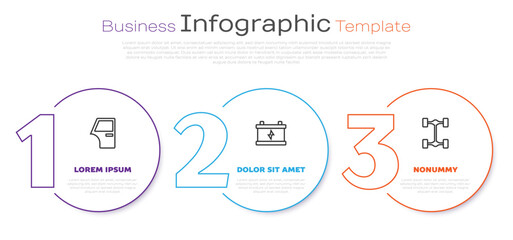 Poster - Set line Car door, battery and Chassis car. Business infographic template. Vector