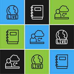 Wall Mural - Set line Live report, Weather forecast and Notebook icon. Vector