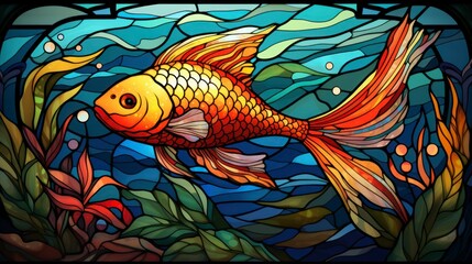 Wall Mural - Fish stained glass window