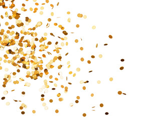 Poster - Dynamic golden confetti pieces on a transparent background, festive celebration concept. Generative AI