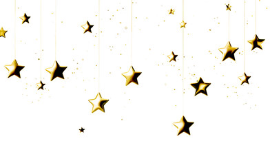 Poster - Golden stars hanging on strings against on a transparent background, celebratory vibe. Generative AI