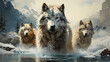 © Fuji - Wild wolfs in nature wilderness. Generative AI