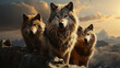 Wild wolfs in nature wilderness. Generative AI