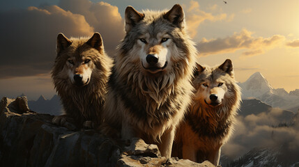 wild wolfs in nature wilderness. generative ai