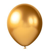 Close up of a single golden balloon with a smooth reflective surface on a transparent background. Generative AI
