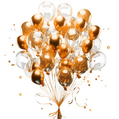 Poster - A festive bouquet of golden and transparent balloons with glitter. Celebration concept. Generative AI