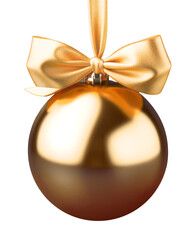 Aufkleber - Shiny golden Christmas ornament with a satin bow on a transparent background, festive holiday decor. Generative AI