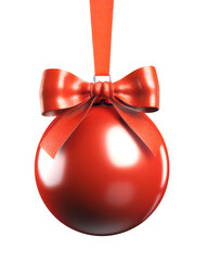 Poster - Shiny red Christmas ornament with a satin bow on a transparent background, festive holiday decor. Generative AI