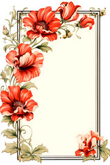 Wall Mural - Frame with red and white flowers on white background. vintage style floral border