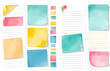 watercolor set of list sheet digital cute sticky notes memo on transparent background