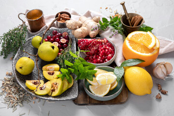 Canvas Print - Fruits, vegetables and herbs for healthy immune system.