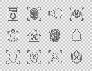 Poster - Set line Face recognition, Shield face, Fingerprint with lock, Smart home id, and Motion sensor icon. Vector
