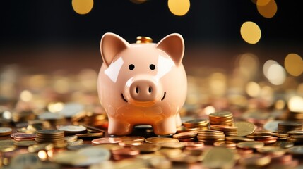 Aufkleber - Wealth accumulation and savings concept with piggy bank on a money background.