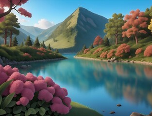 Wall Mural - Fabulous nature landscape. AI generated illustration