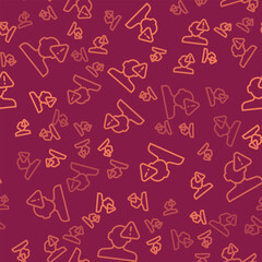 Poster - Brown line Finding a problem in psychology icon isolated seamless pattern on red background. Vector