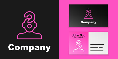 Fototapete - Pink line Human head with question mark icon isolated on black background. Logo design template element. Vector