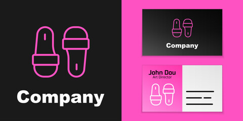 Canvas Print - Pink line Sauna slippers icon isolated on black background. Logo design template element. Vector