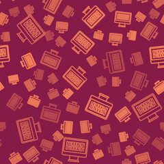 Poster - Brown line Binary code icon isolated seamless pattern on red background. Vector