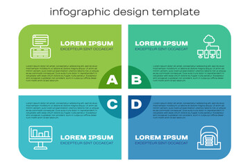 Poster - Set line Monitor with graph chart, Server, Data, Web Hosting, Hangar servers and Computer network. Business infographic template. Vector