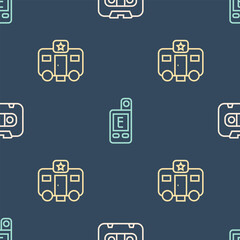 Wall Mural - Set line Retro audio cassette tape, Actor trailer and Light meter on seamless pattern. Vector