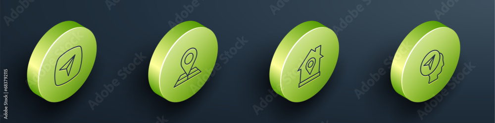 Set Isometric line City map navigation, Folded with location marker ...