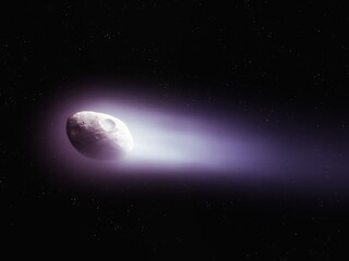 Wall Mural - halley's comet isolated in space. the nucleus and tail of a large comet on a black background. astro