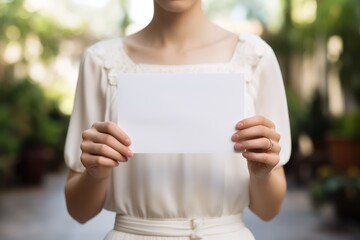 close-up of a bride holding invitation card in hands 