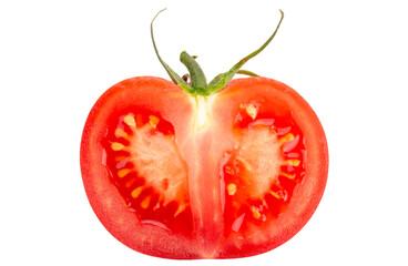 Wall Mural - Half a tomato isolated on white background. Perfect retouched tomato top view. File contains clipping path.