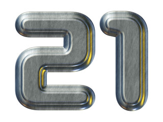 Poster - Silver metallic number 21 isolated on transparent background for education concept