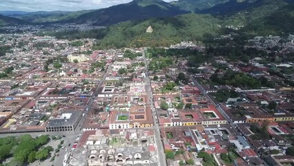 Sticker - Antigua City in Guatemala. Beautiful Old Town and Downtown. Drone Point of View. Sightseeing