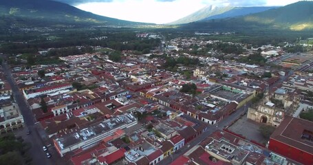 Poster - Antigua City in Guatemala. Beautiful Old Town and Downtown. Drone Point of View. Sightseeing