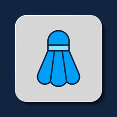 Sticker - Filled outline Badminton shuttlecock icon isolated on blue background. Sport equipment. Vector