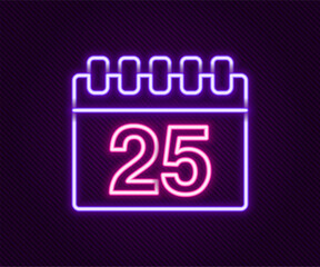 Poster - glowing neon line calendar icon isolated on black background. event reminder symbol. colorful outlin