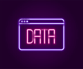 Poster - glowing neon line data analysis icon isolated on black background. business data analysis process, s
