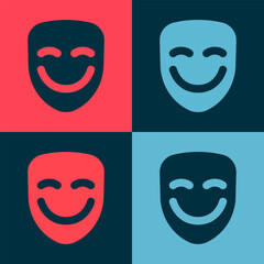 Poster - Pop art Comedy theatrical mask icon isolated on color background. Vector